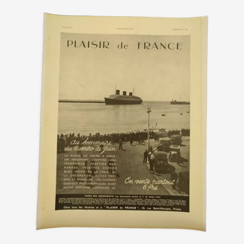 Publicité revue Illustration le Havre avec le paquebot Le France, 20  mai 1937