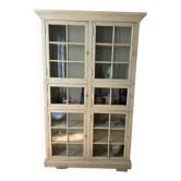 Patinated wooden display cabinet with 6 doors – chic country style – excellent condition