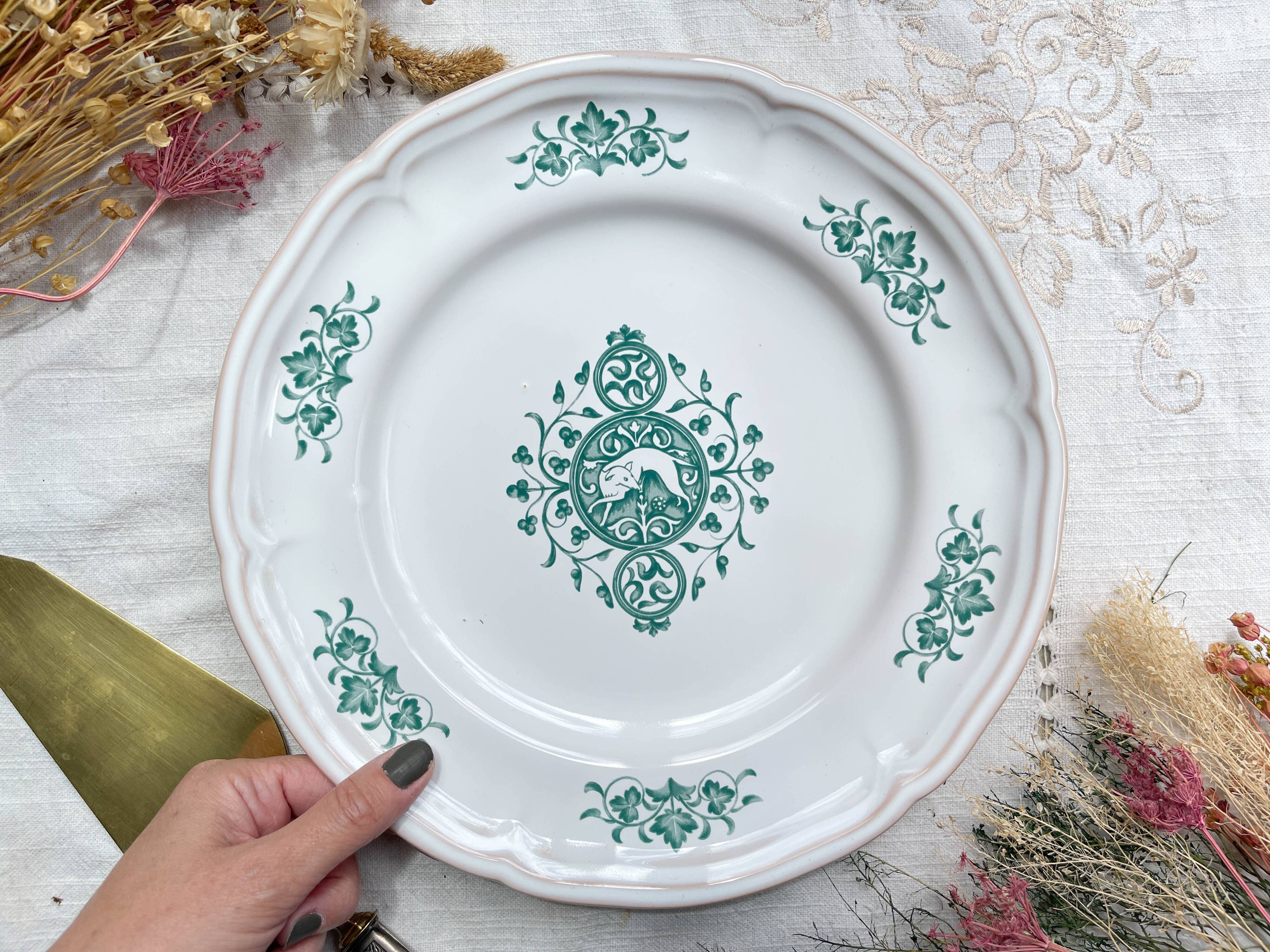 Vintage round dish from Gien Motton, made in France, 1980s, animal decor