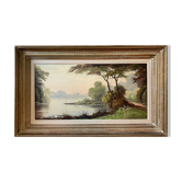Painting "Landscape with wooded pond" HST signed Fleury + frame