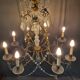 Large brass and glass chandelier