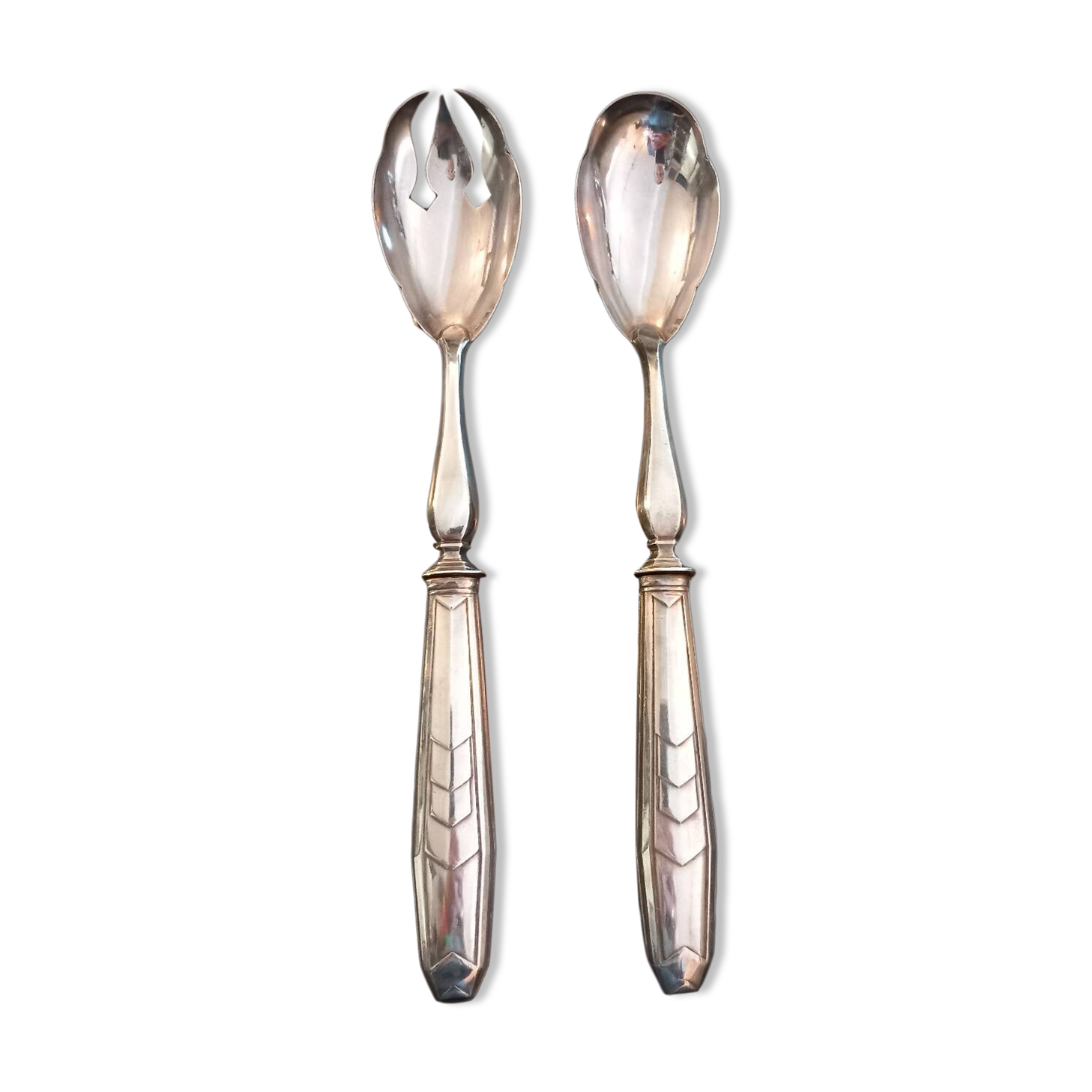 Pair of salad servers. silver plated. art deco