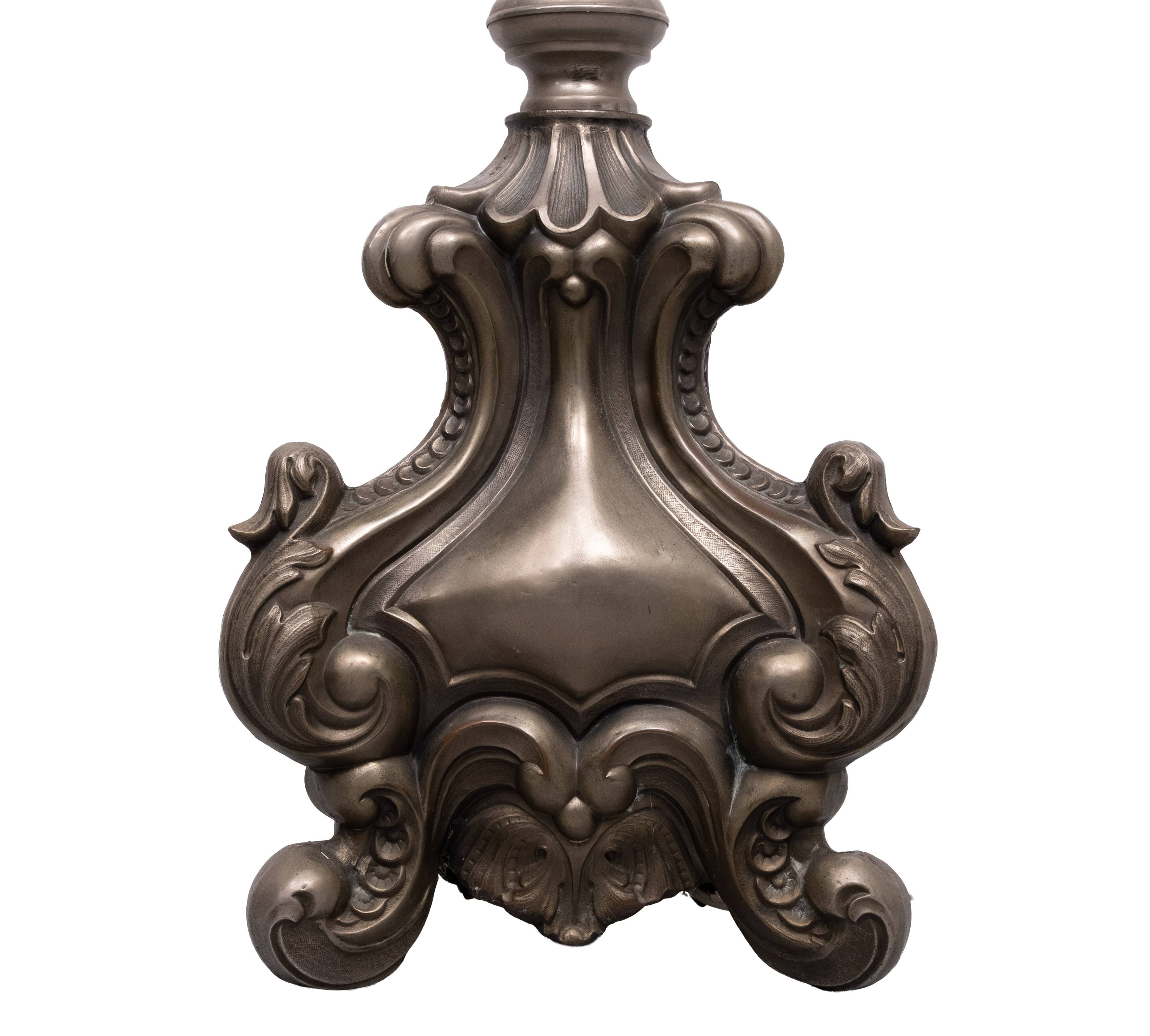 Stunning Antique Pewter Rococo Candlestick floor lamp Italy