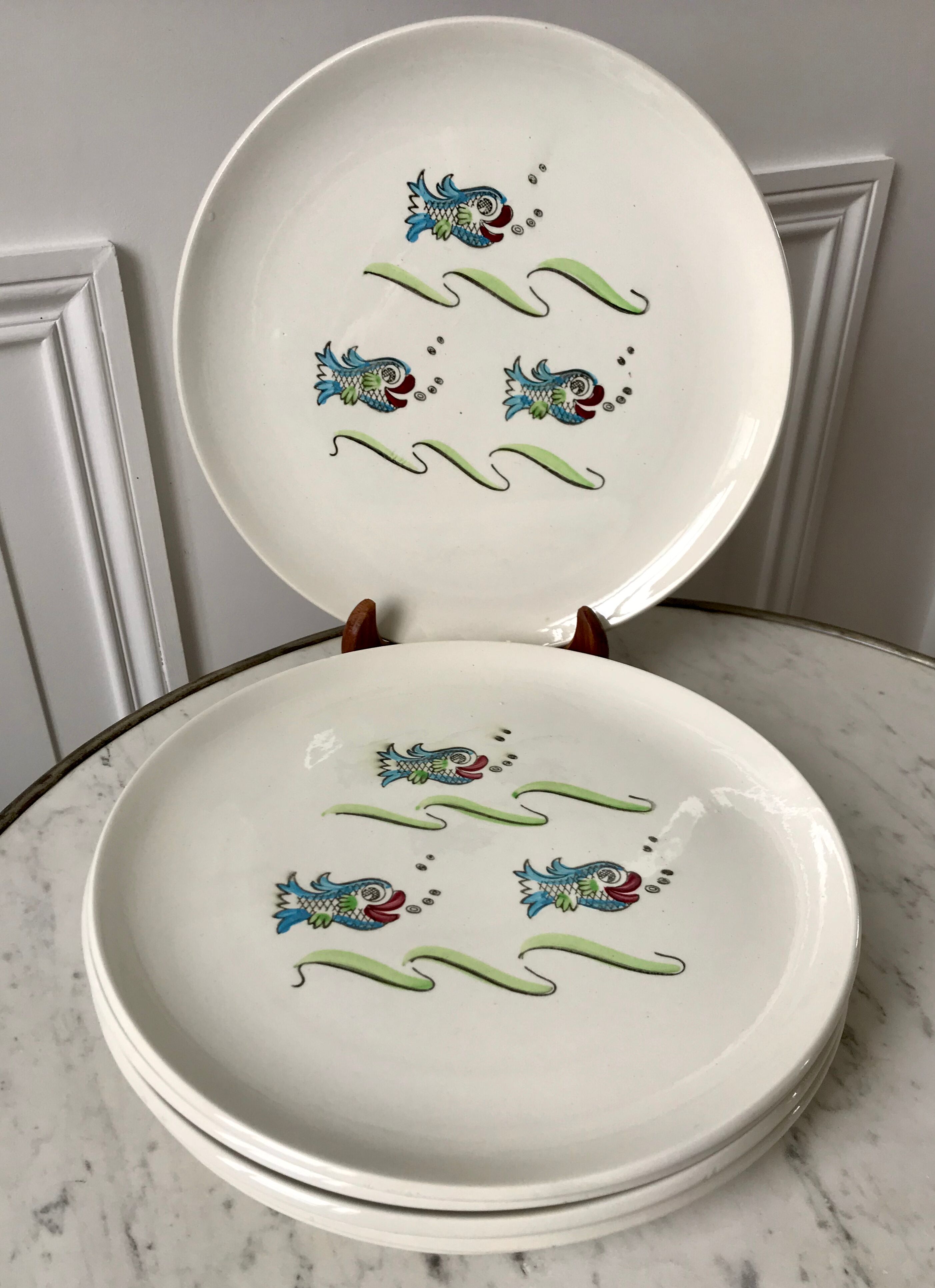 Set of 6 flat plates model Poisson Saint-Amand 50s