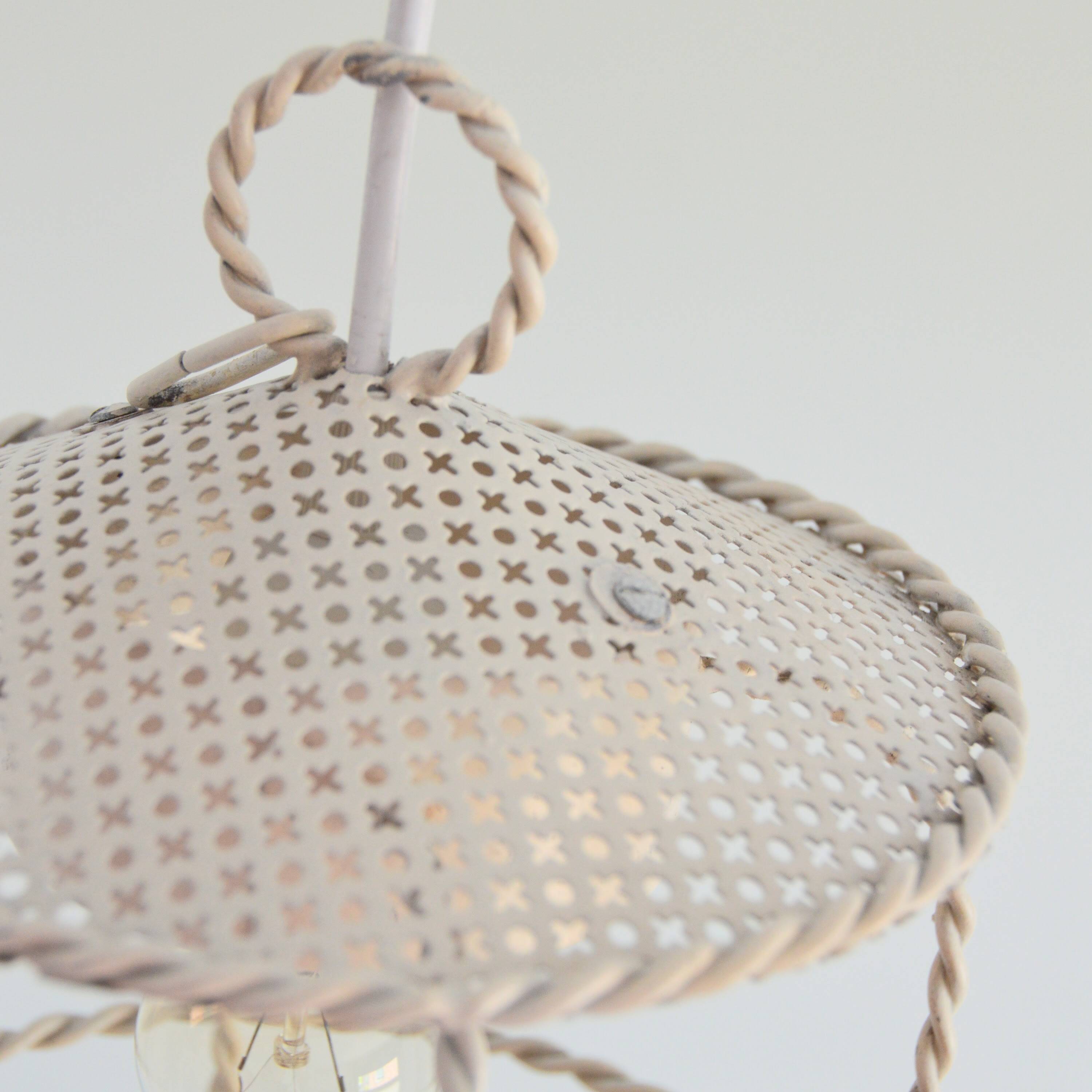 Vintage Mategot  style 1950s Perforated Metal Lantern / Pendant Light