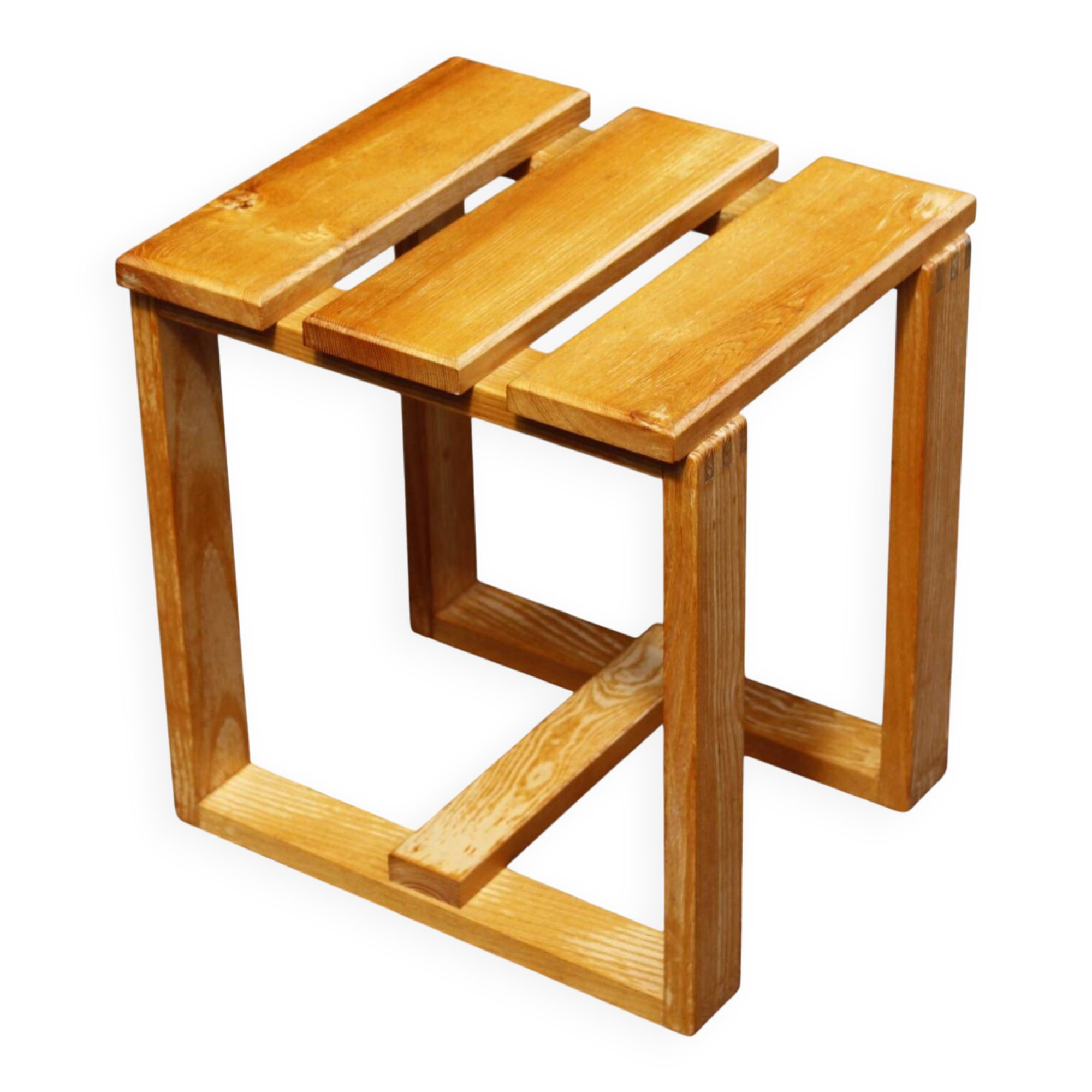 Vintage solid wood stool, modernist design 1970s