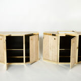 Pair of travertine brass cabinets by Alfredo Freda 1975