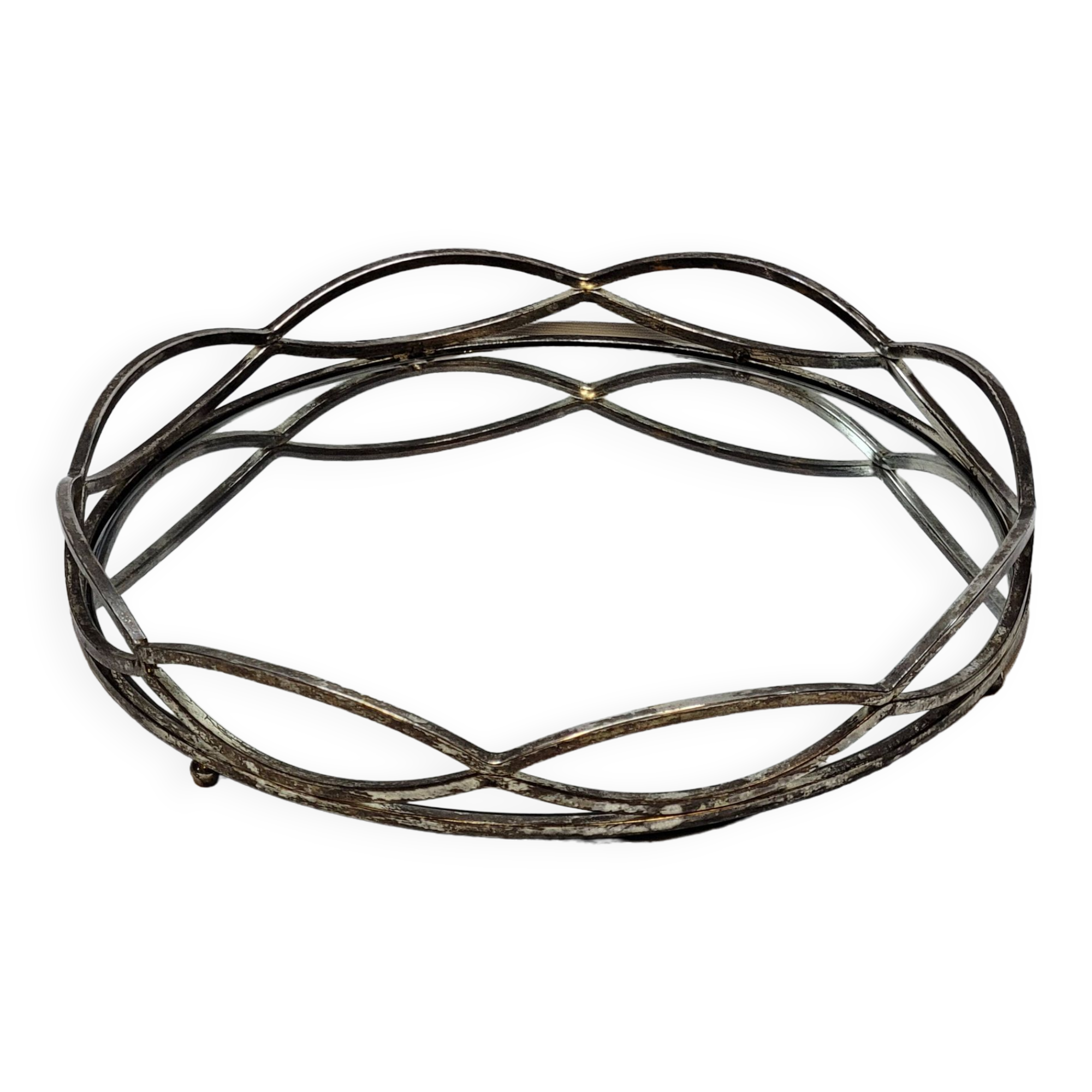 Round Tray In Silver Metal And Mirror