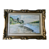 Watercolor painting of Ile Saint Denis, banks of the Seine, signed