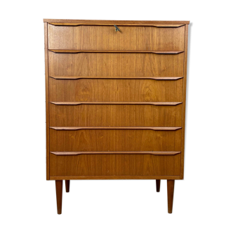 Commode scandinave 6 tiroirs vintage en teck, années 60