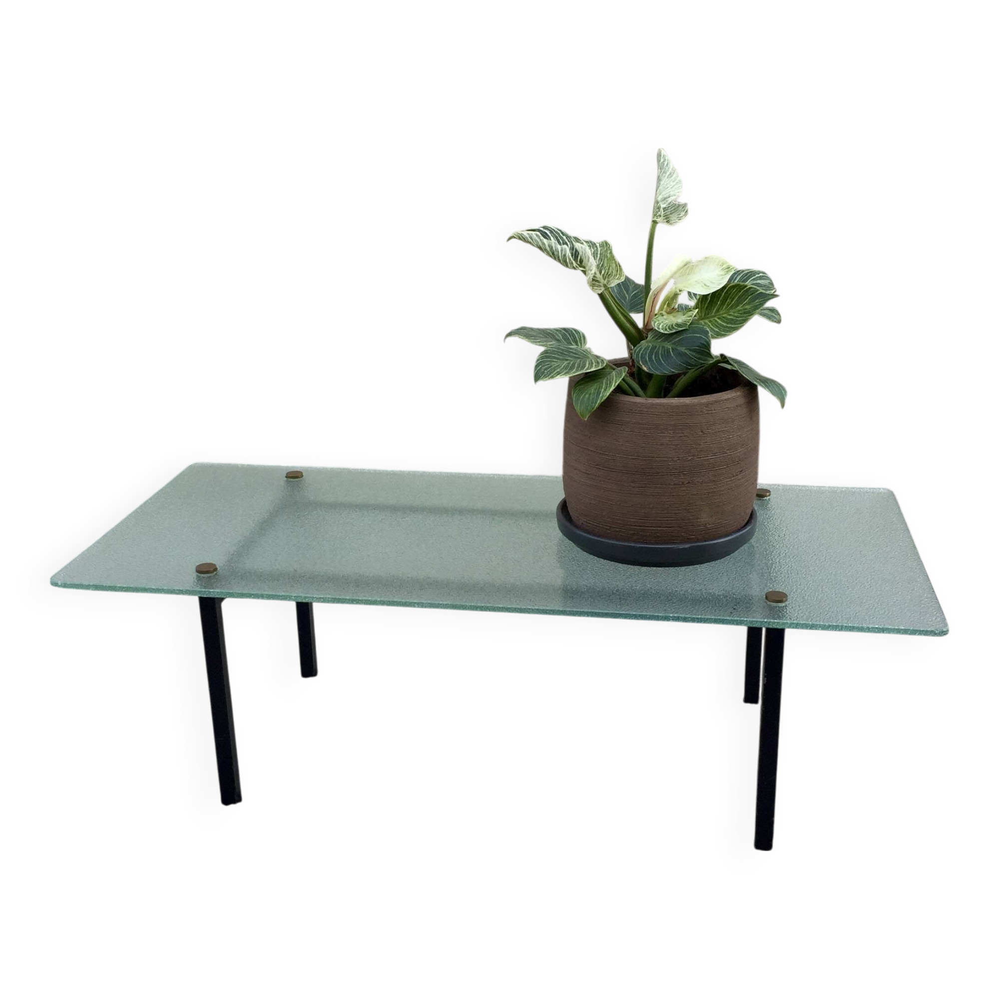 Table basse moderniste en verre givré 1950