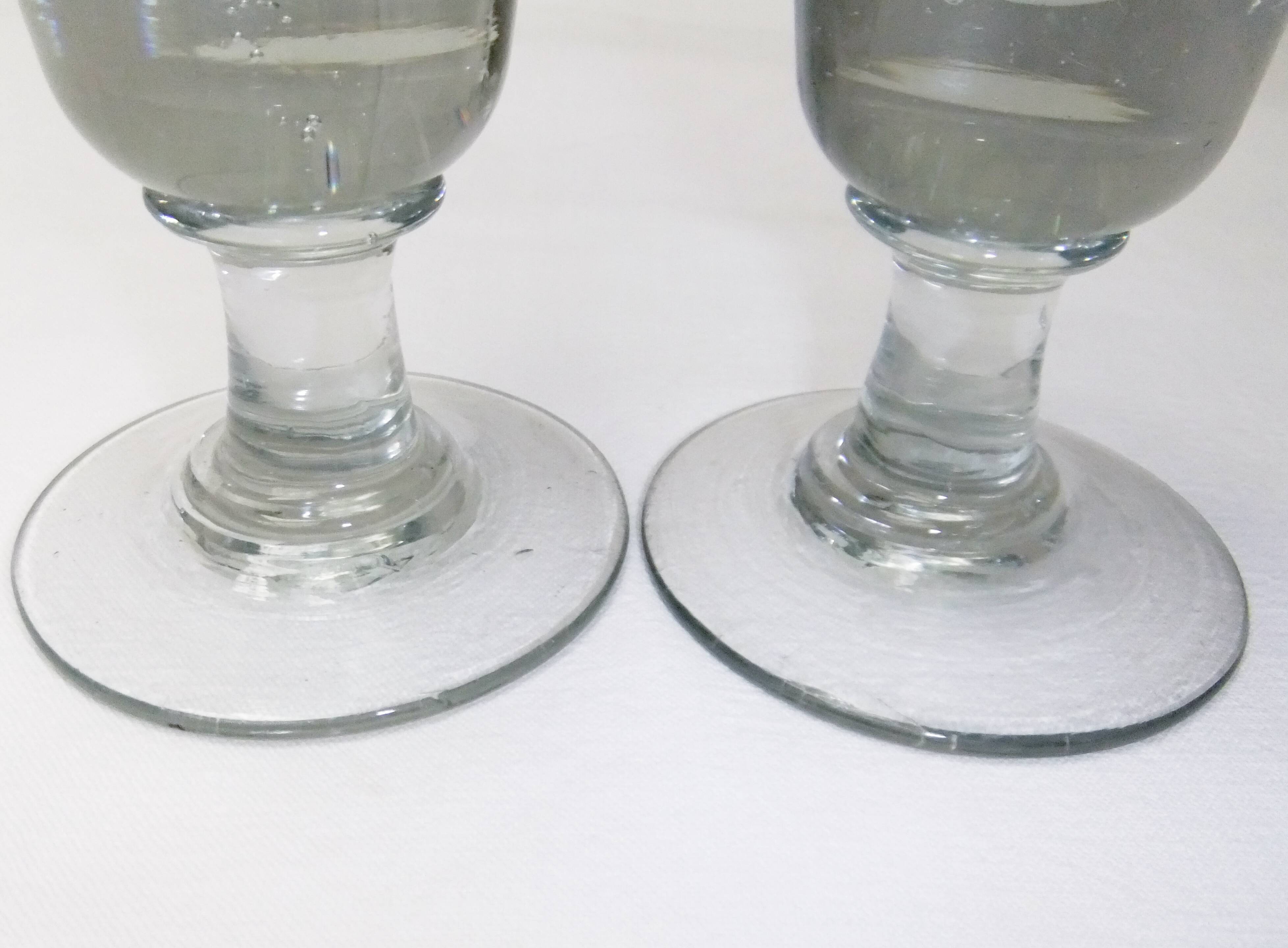 2 old bistro absinthe glasses blown glass on feet 16 cm collection