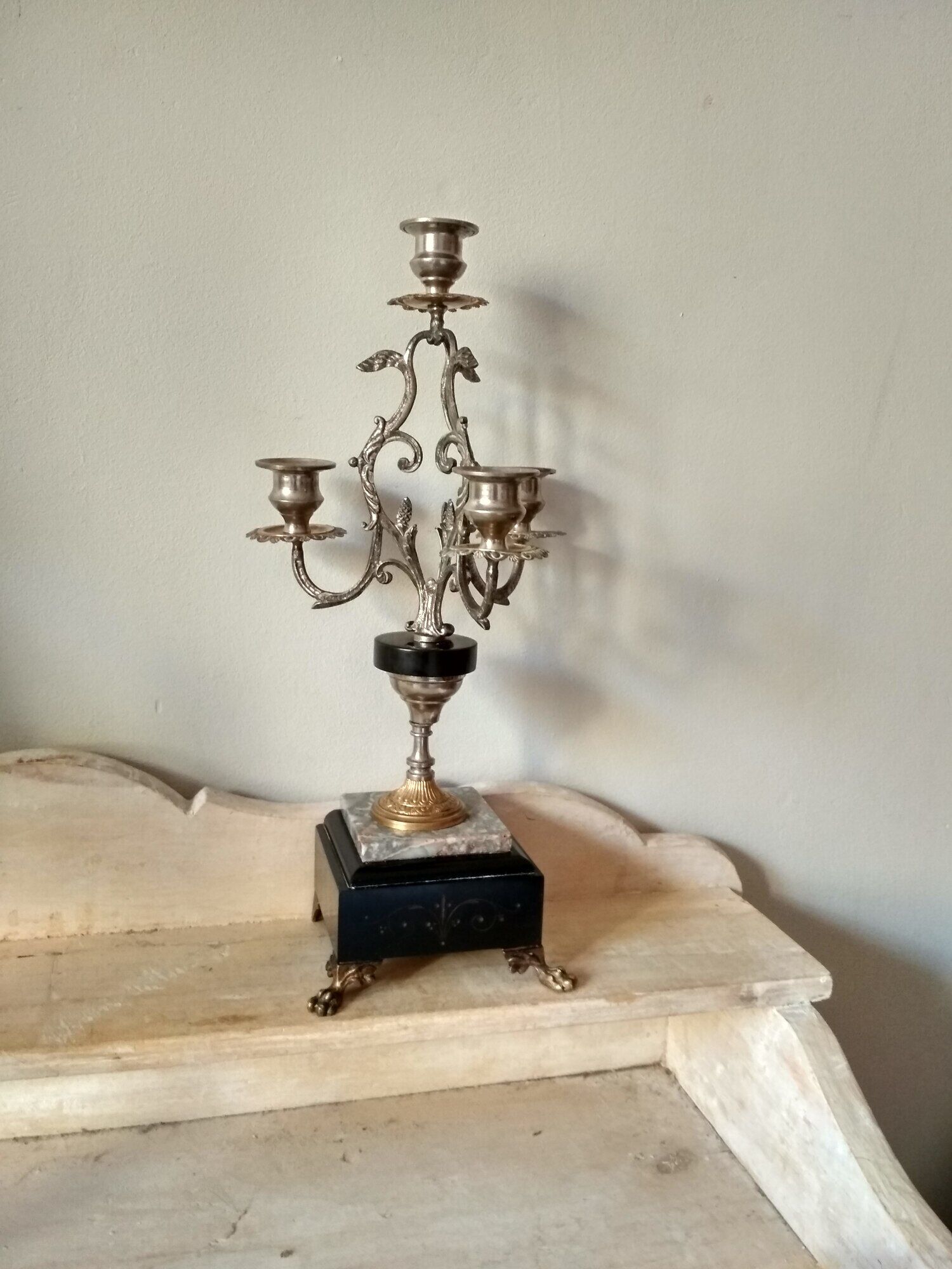 Old candelabra 4 burners in bronze brass and marble, French torches Napoleon III