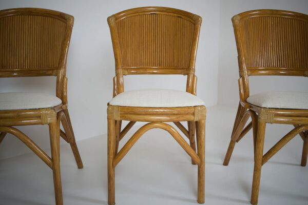 Ensemble table et 4 chaises vintage en rotin esprit Riviera