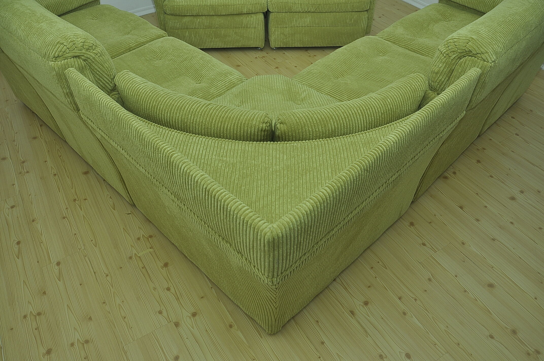 Green corduroy modular sofa from the 70s, 7 pieces