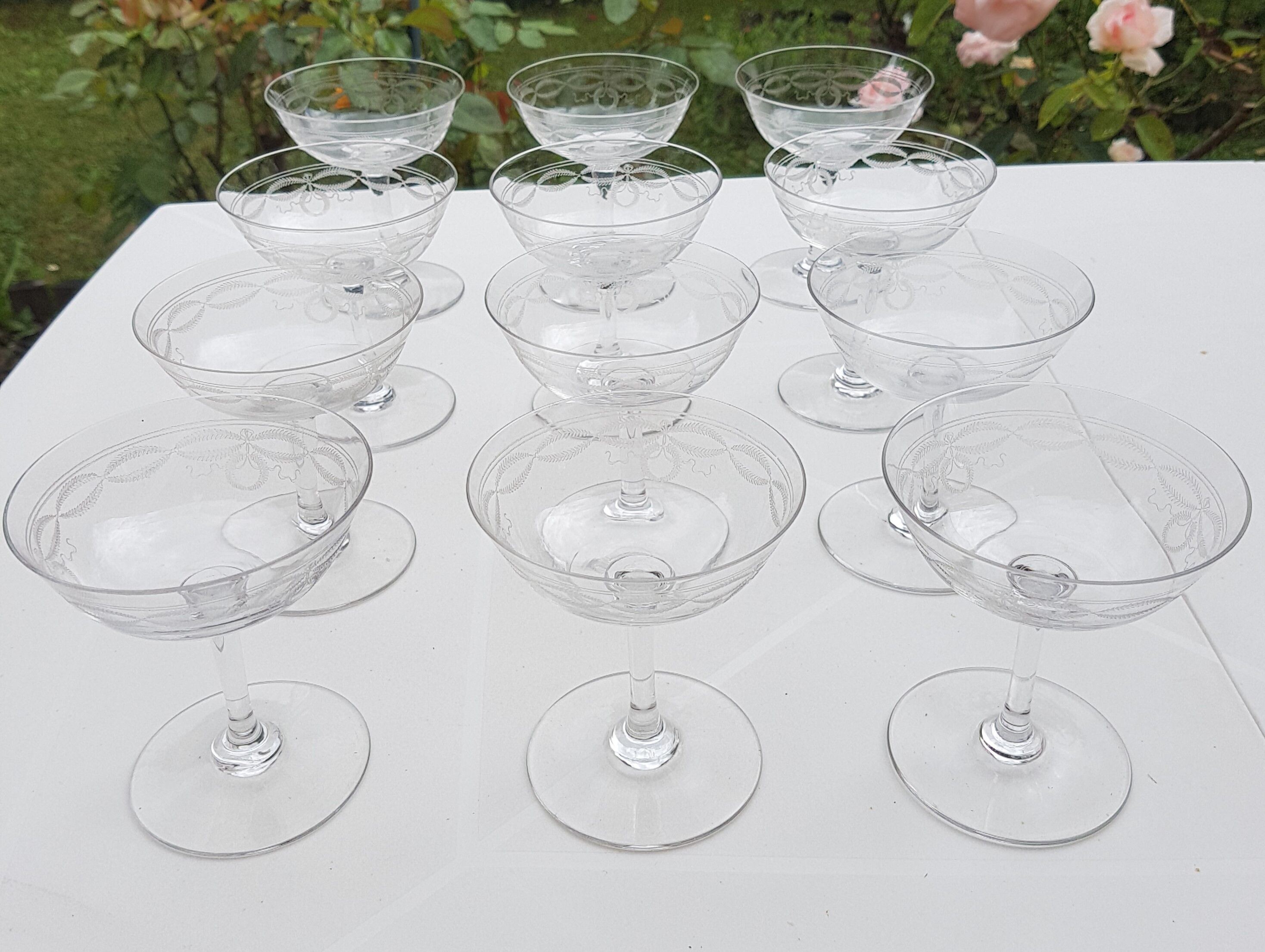 Set of 12 crystal champagne glasses 1930s