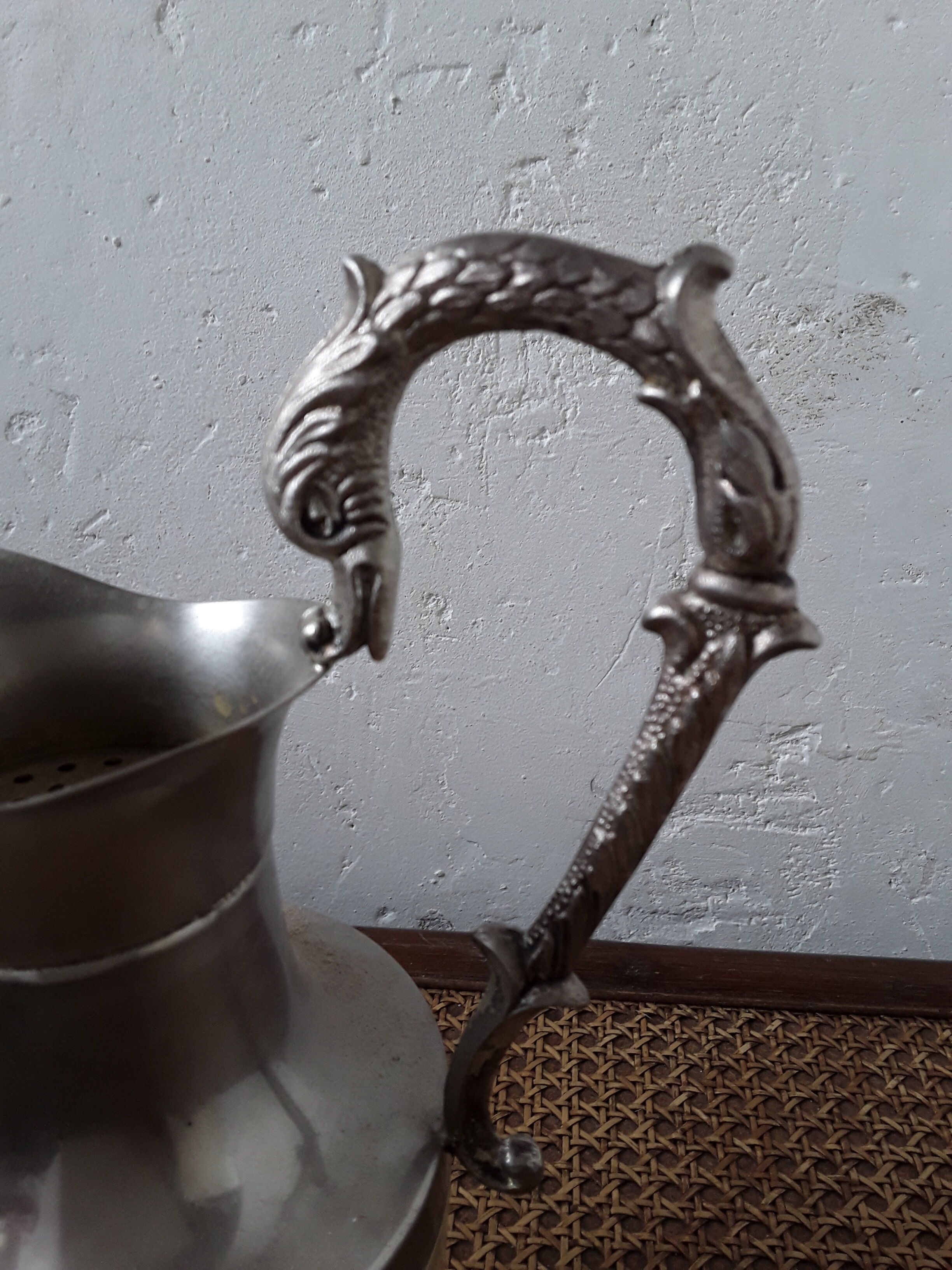 Old glass and silver metal wine carafe