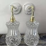 Pair of vintage gold and chiseled glass wall lights
