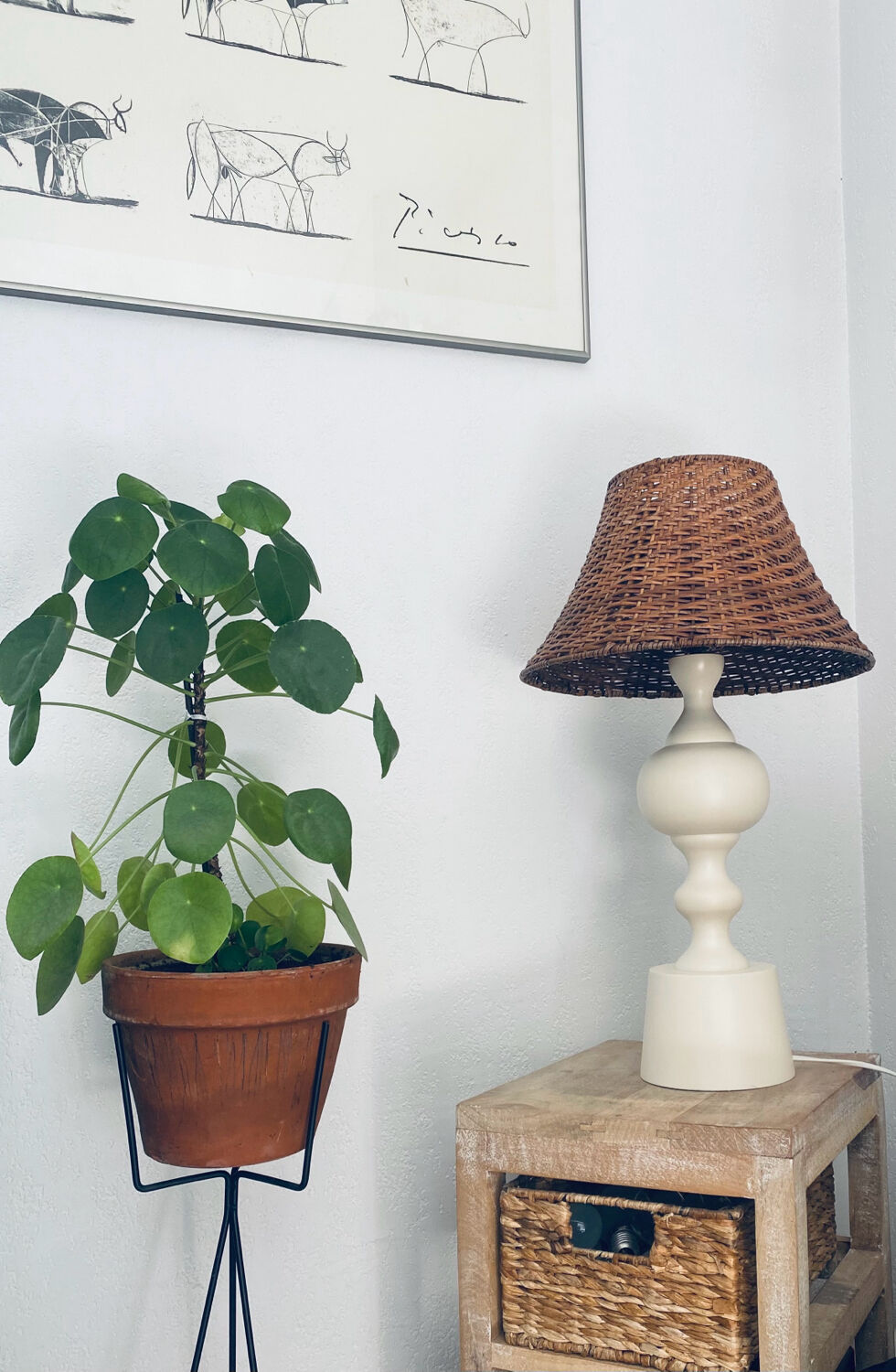 Large turned white wooden lamp