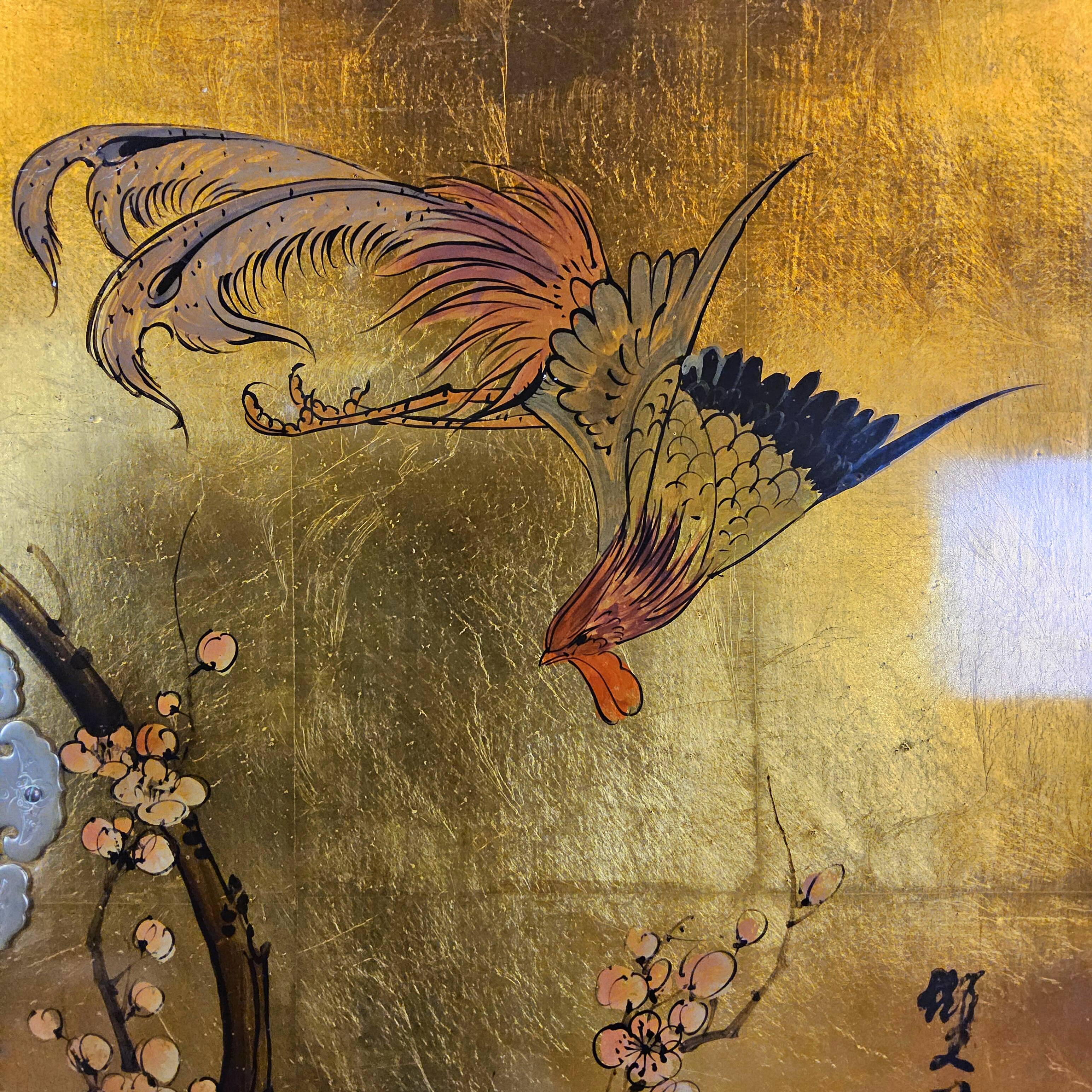 Vintage Chinese cabinet gold leaf / flowers and birds / bohemian