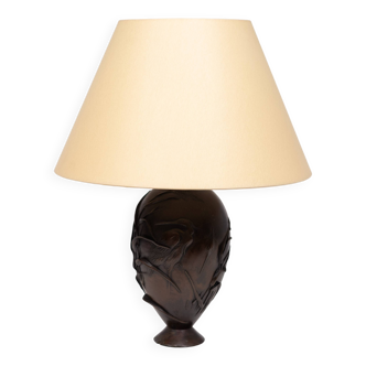 Bronze Lamp stand vase Depicting Cranes and Bamboo Meiji period