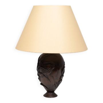 Vase pied de lampe en bronze représentant des grues et des bambous époque Meiji