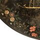 Large tilting pedestal table, black lacquered wood with a lively oriental landscape decoration.