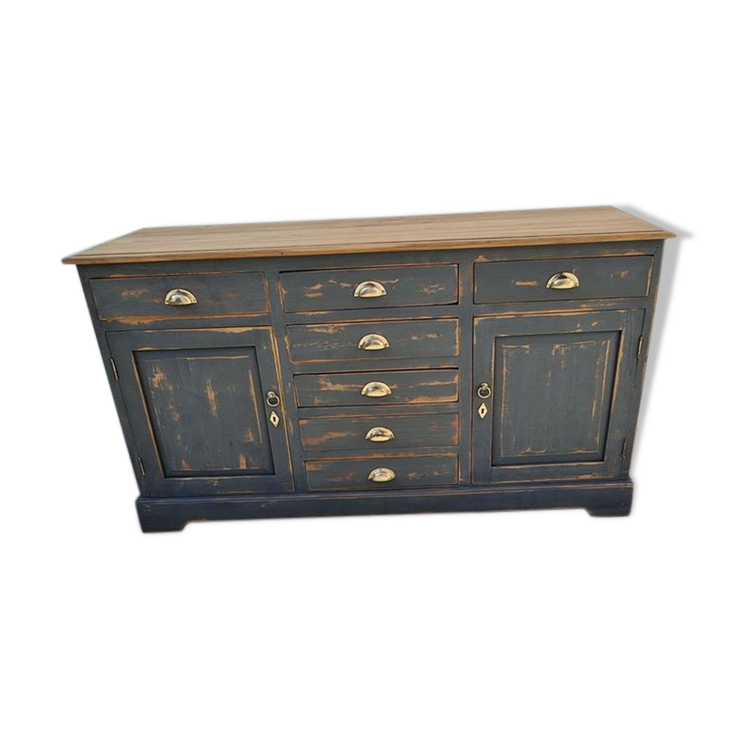 Cabinet bahut seven drawers and two doors patina gray