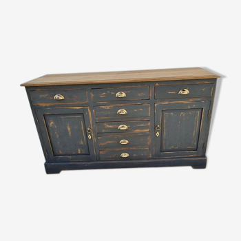 Cabinet bahut seven drawers and two doors patina gray