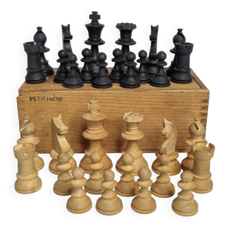 Ancien jeu d'échecs design Staunton – Pièces en bois tourné (Roi 6 cm)