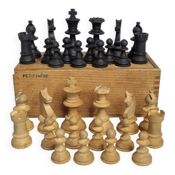 Ancien jeu d'échecs design Staunton – Pièces en bois tourné (Roi 6 cm)
