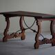 Brutalist table in antique Spanish solid oak and wrought iron, 19th century.