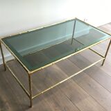 Coffee table brass tray of bluish glass