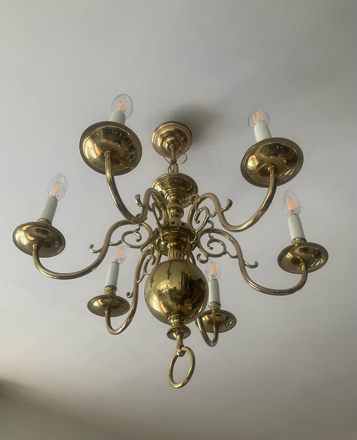 Antique Dutch 6-light chandelier in solid bronze