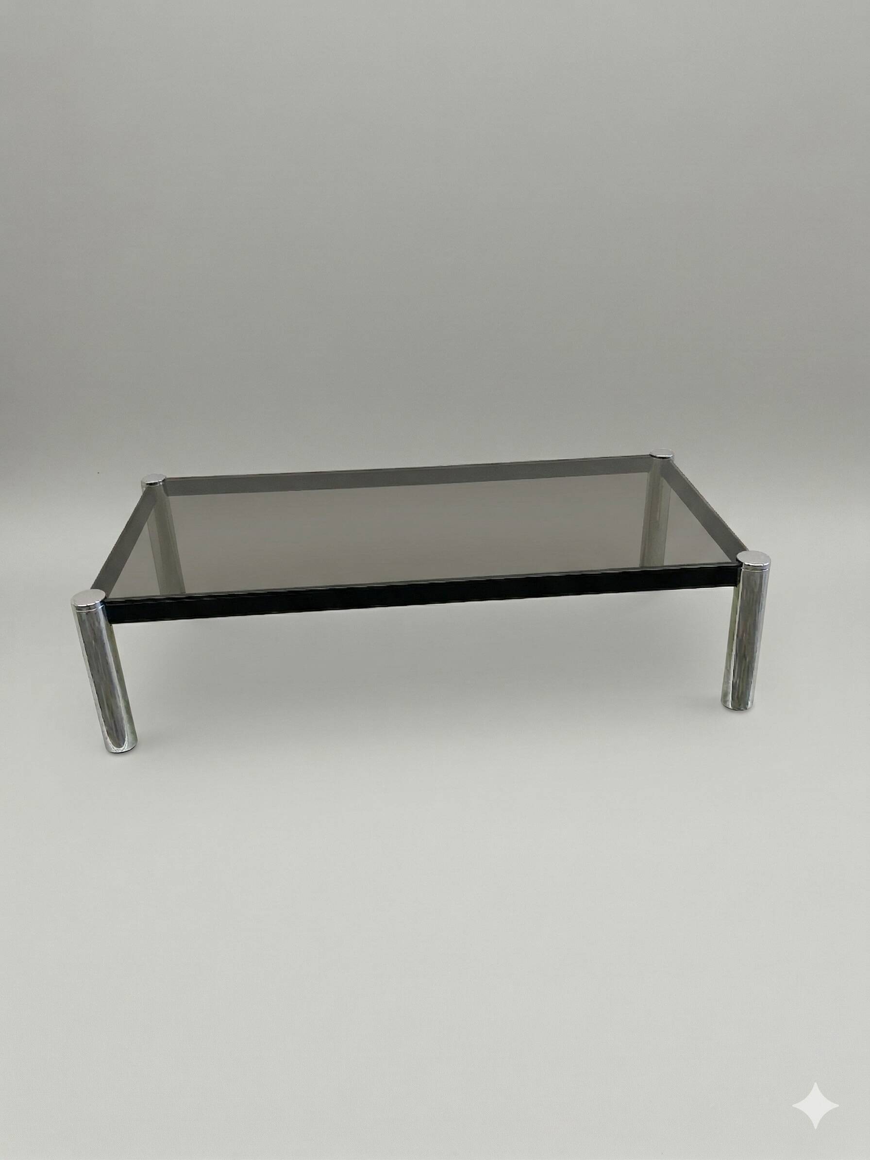 Large smoked glass and chrome coffee table 120 cm – vintage design