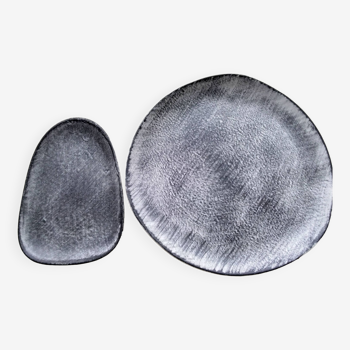 Ensemble plat et ravier en grès gris  Modèle Crépuscule