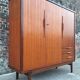 Vintage teak wardrobe, antique clothing cabinet.