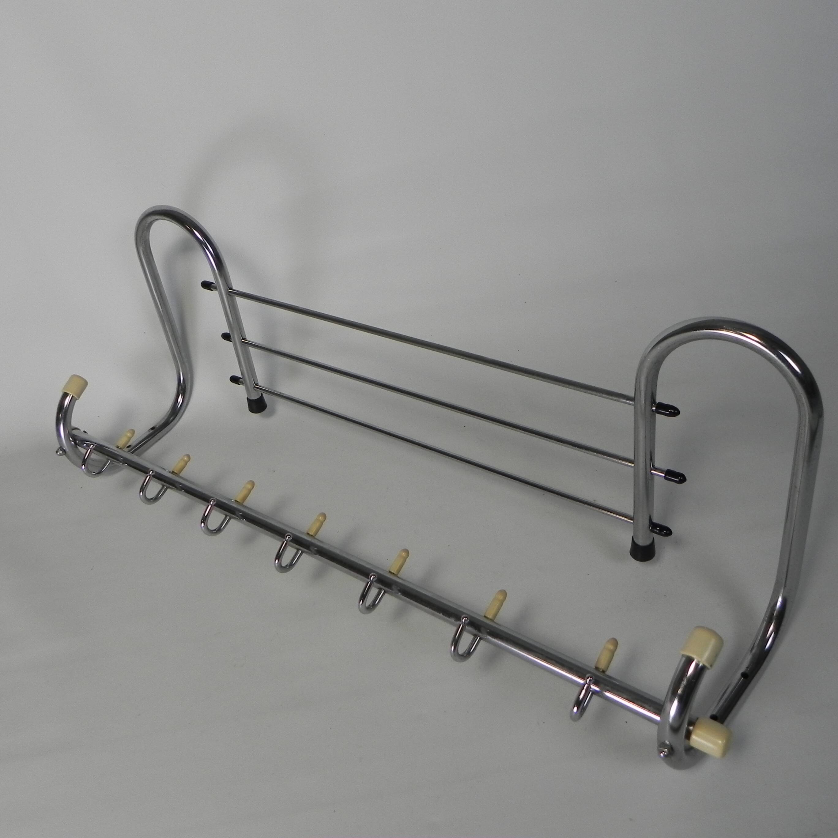 Vintage chrome wall coat rack, 1950s