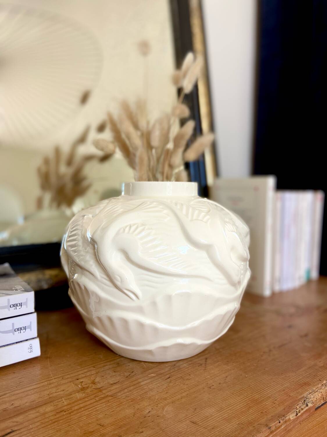 Large earthenware ball vase "Seagulls" - 1970.