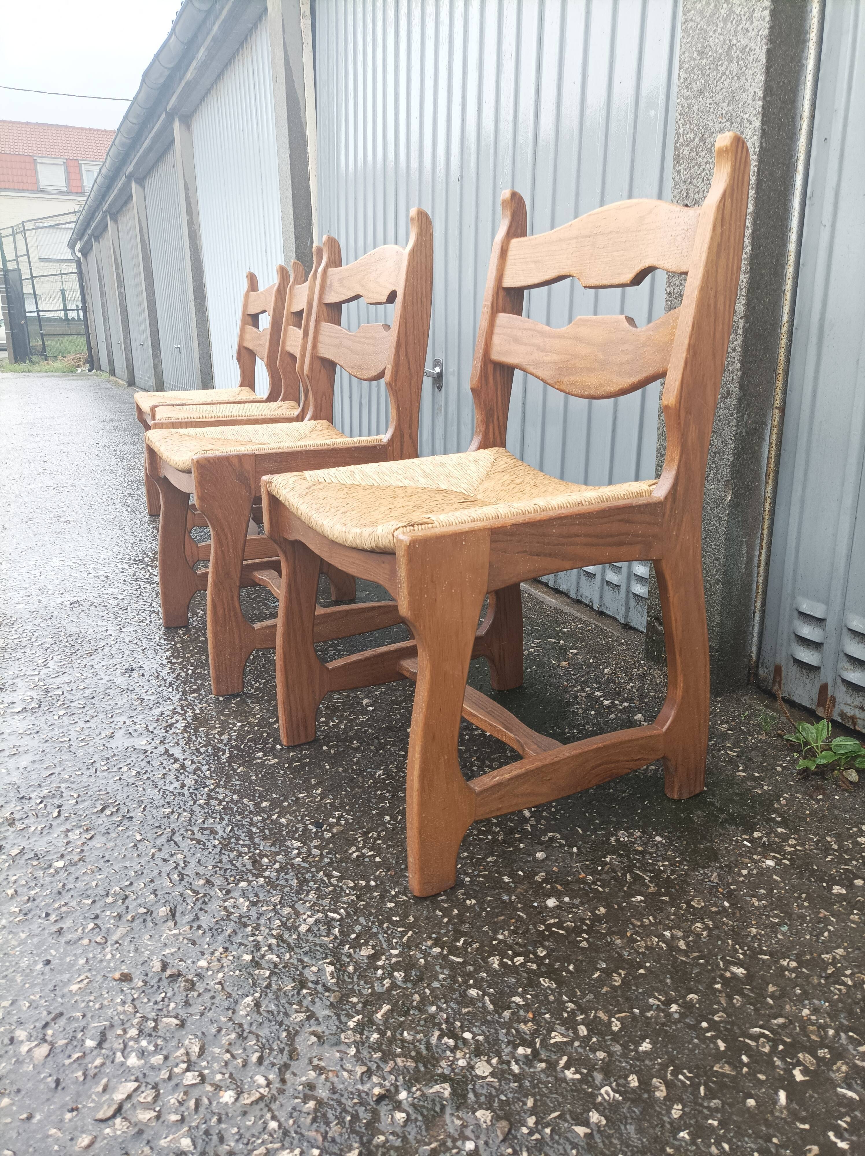 5 old mulched wooden chairs Guillerme and Chambron vintage