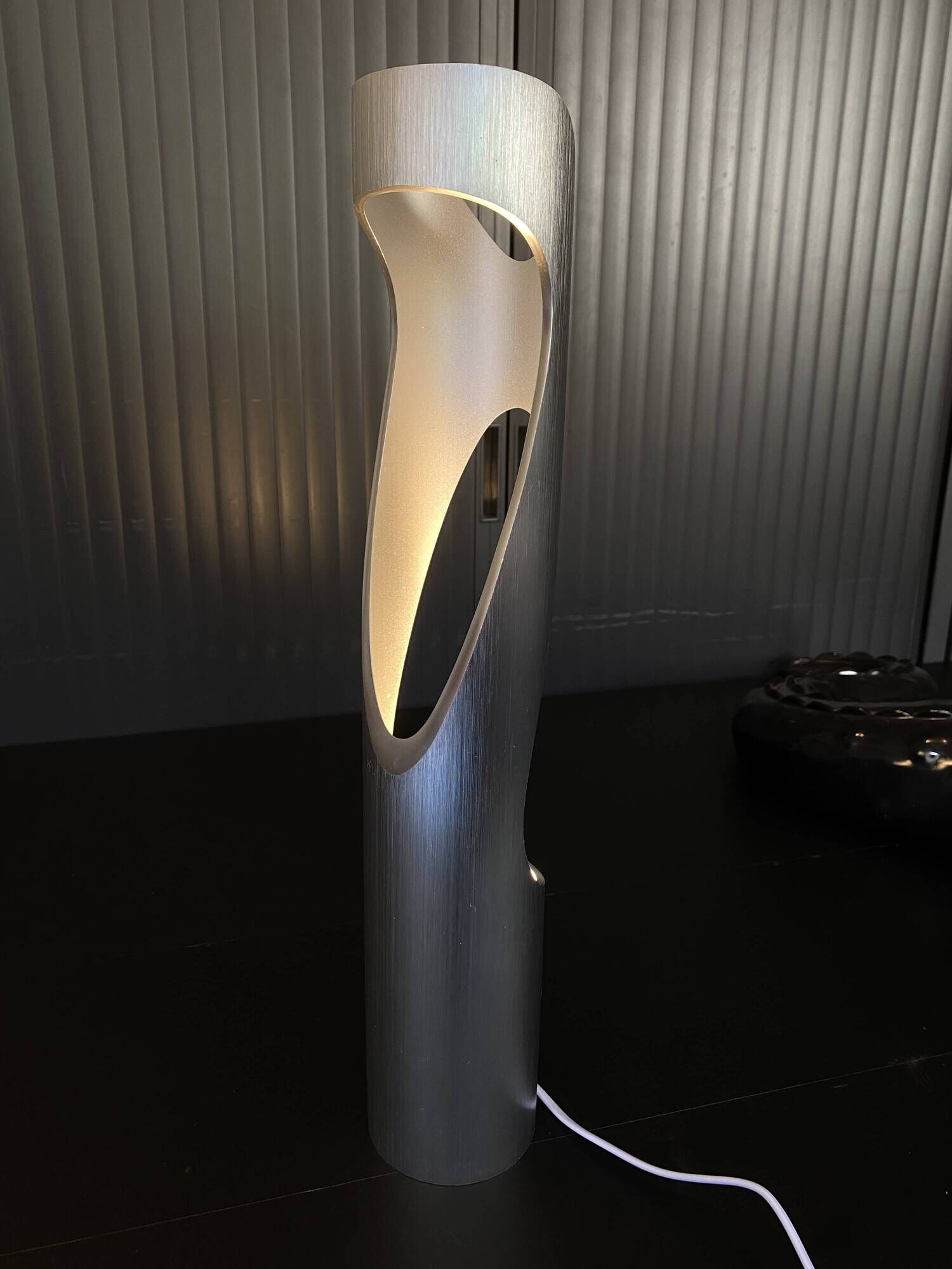 Sculptural flame lamp brushed aluminium Space Age Vintage 1970