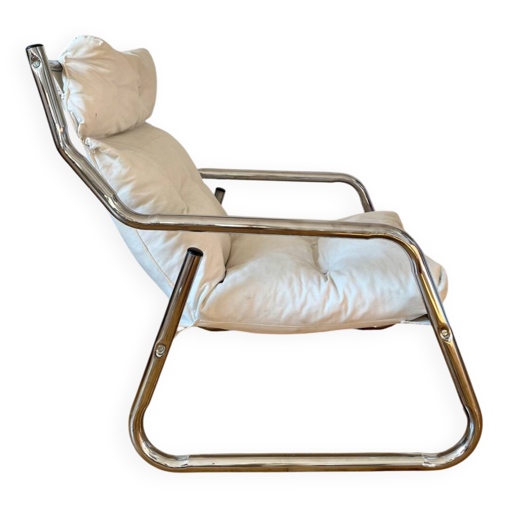 Fauteuil tubulaire en métal chromé, années 70