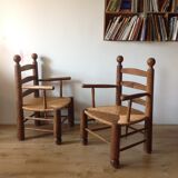 2 fauteuils rustiques paillés
