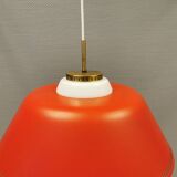 Hanging lamp in red lacquered metal and milky white opal glass 1970s Denmark.