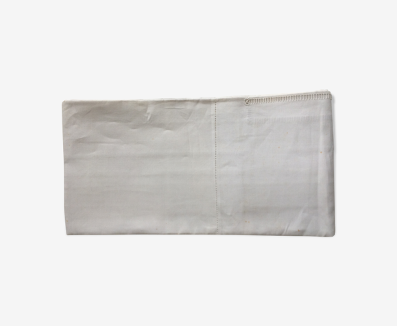 Nappe blanche ancienne en fil avec entrelacements de jours brodés monogramme central