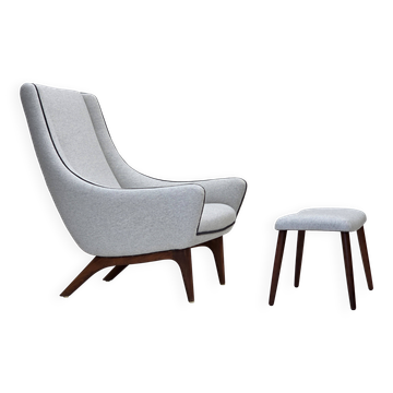 Années 1960, design danois par Illum Wikkelsø, modèle ML 140, tabouret, retapissé.