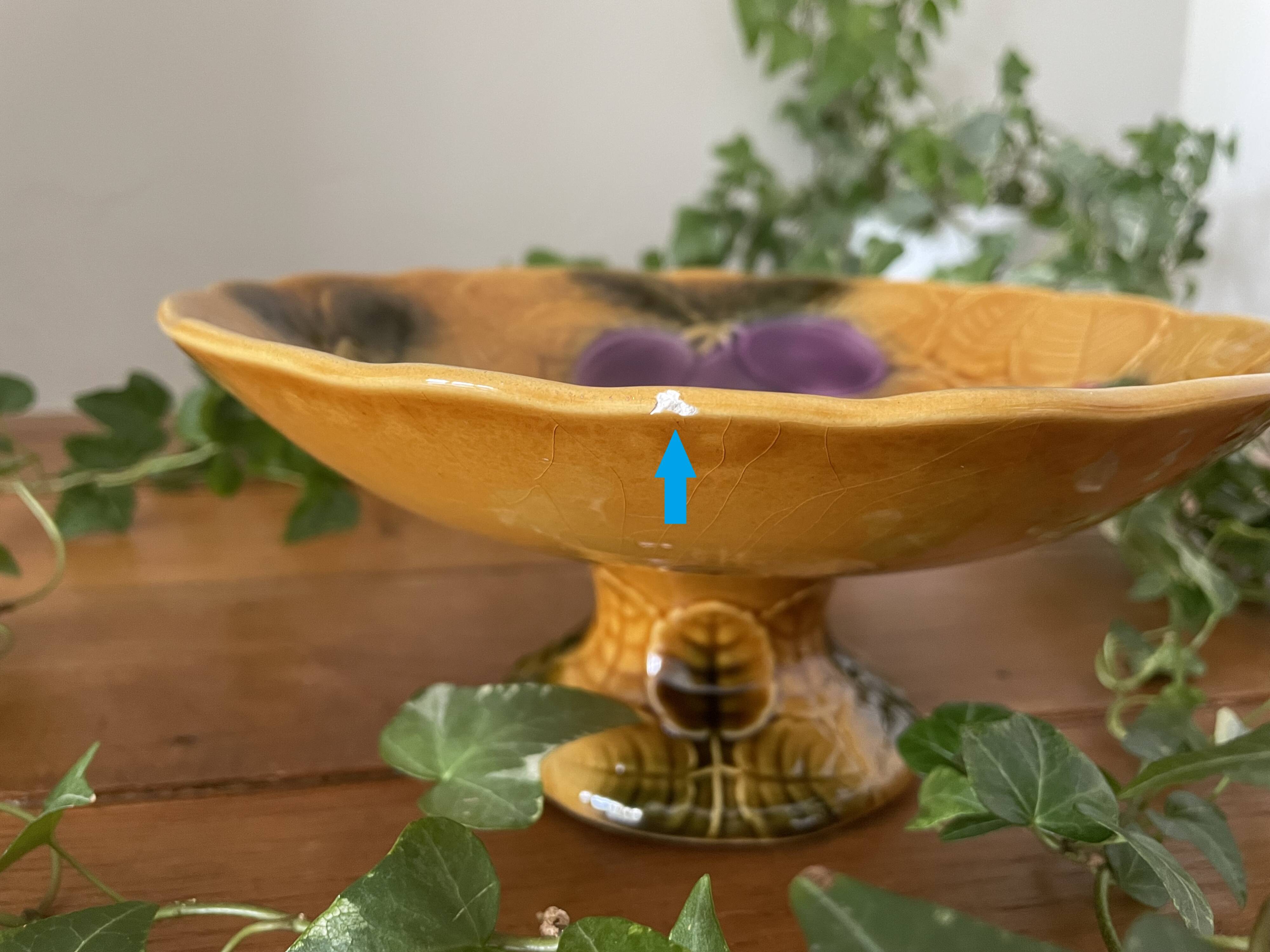 Elegant antique compote dish in barbotine from Salins-les-Bains (Jura)