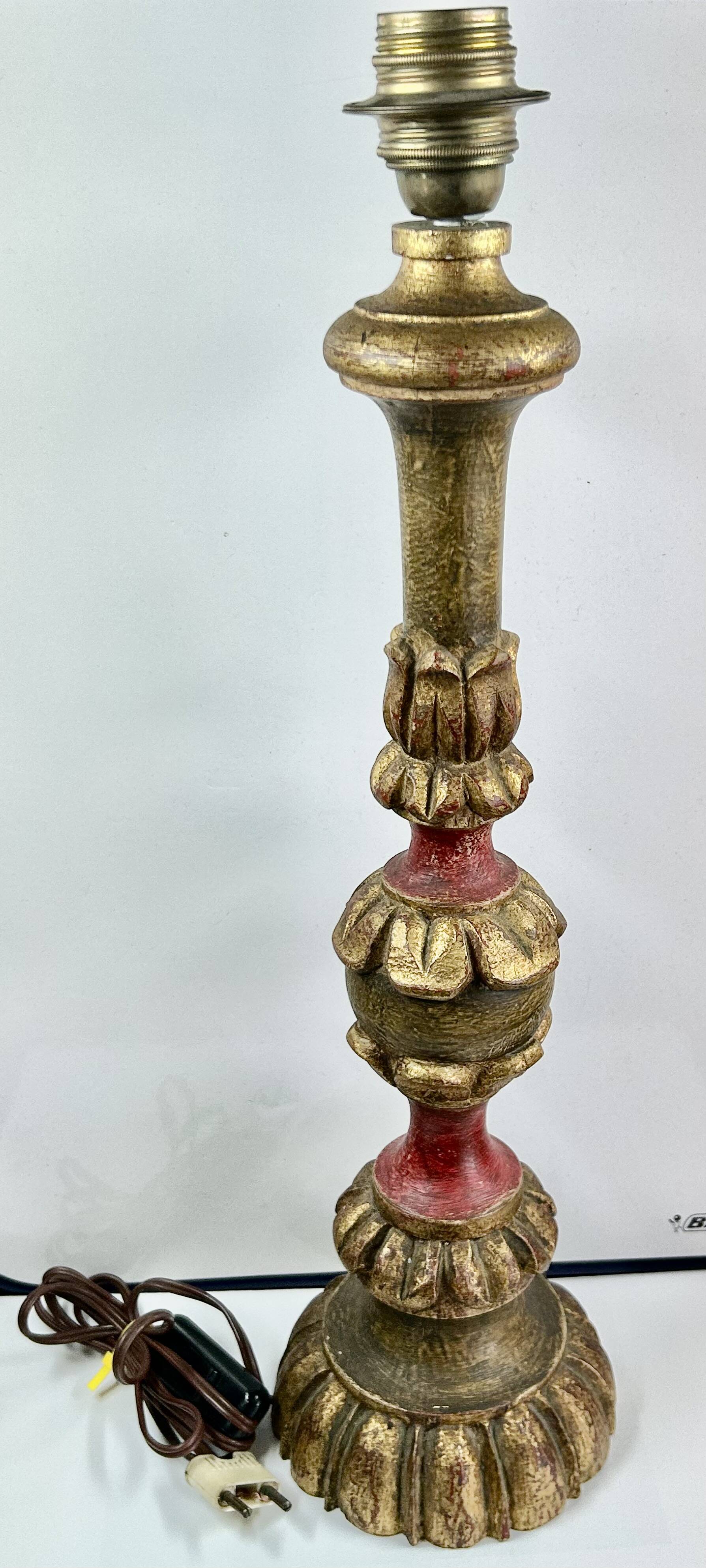 Large polychrome wooden lamp base 53.5 cm high from the socket.