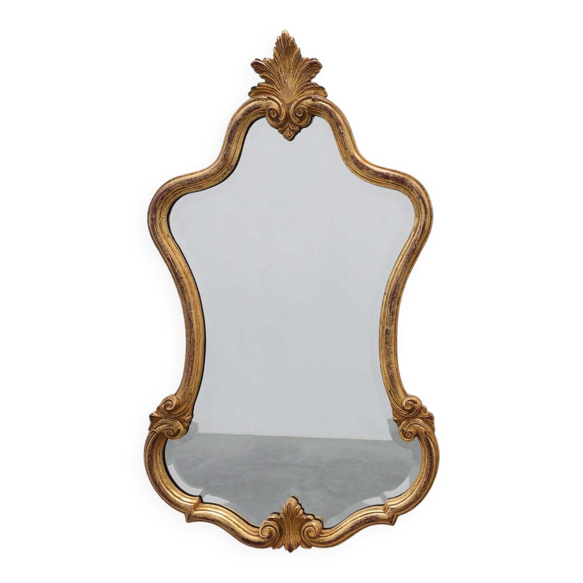 Florentine Style Giltwood Mirror with Acanthus Crest and Bevelled Glass, It