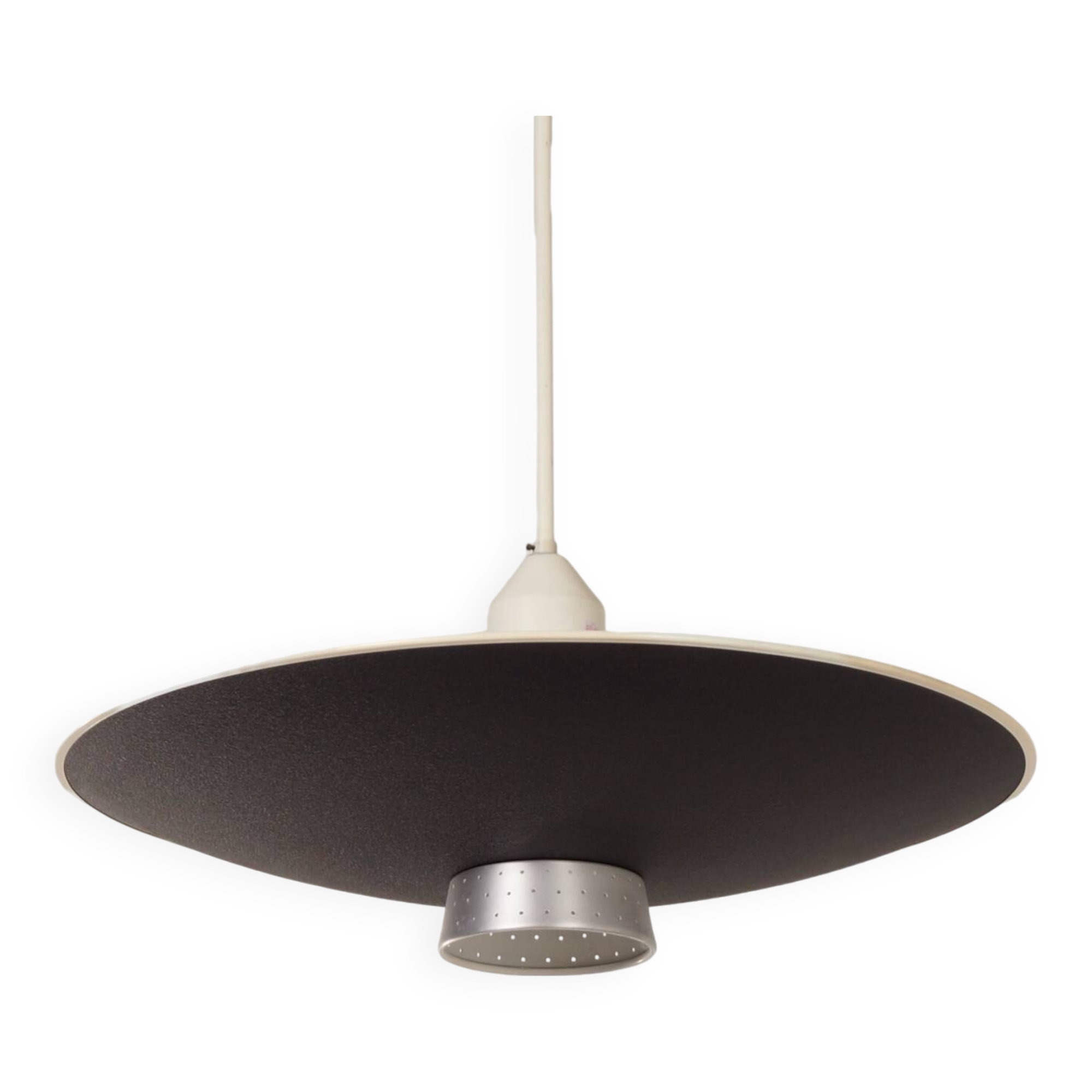 BLACK METAL PENDANT LAMP WITH DIFFUSER BY LOUIS KALFF FOR PHILIPS, 1950S